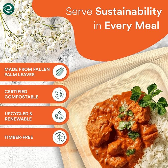 ECO SOUL Compostable 7 & 10 Inch Palm Leaf Square Plates (50 Count) Like Bamboo Plates | Biodegradable | Eco-Friendly, Microwave & Oven Safe - Party Pack