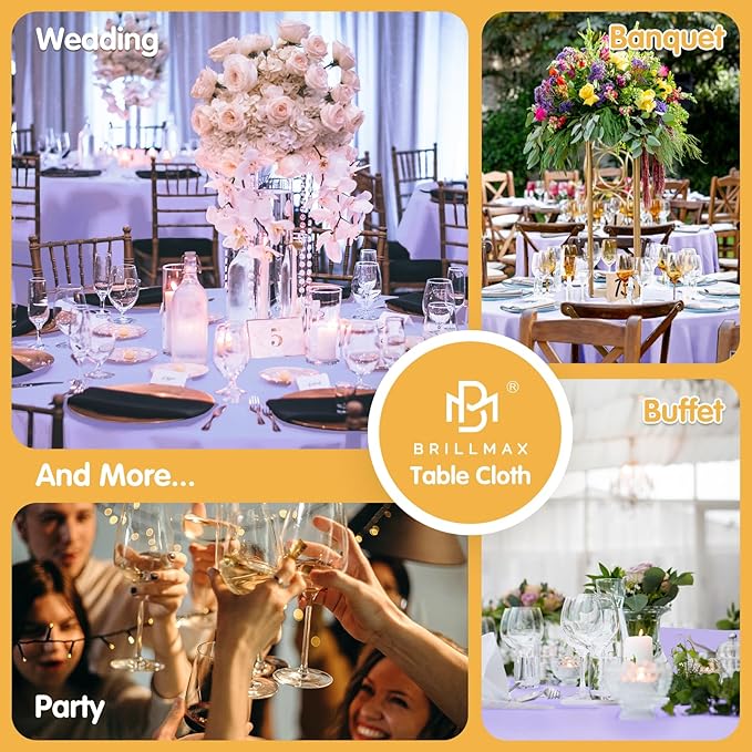 BRILLMAX 6 Pack Lavender Round Tablecloths 108 Inch - Circle Bulk Linen Polyester Fabric Washable Table Cloth Cover for Wedding Reception Banquet Birthday Party Buffet Restaurant