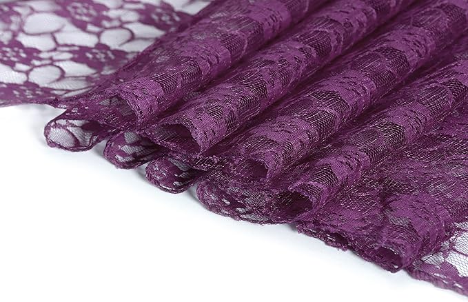 MDS Pack of 25Wedding 12 x 108 inches Lace Table Runner for Wedding, Decorations for Birthday Parties, Banquets, Graduations, Engagements, and Runners fit Rectangle, Round Table- Plum