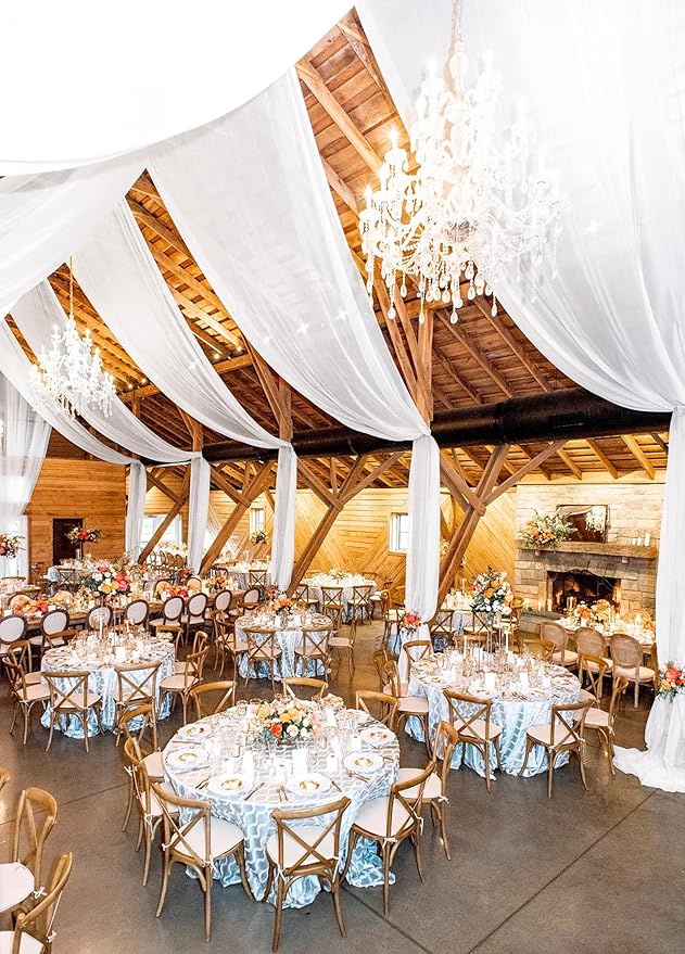 4 Panels White Wedding Ceiling Drapes 5ftx40ft Ceiling Drapes Chiffon Fabric Arch Draping Sheer Curtains Soft Drapery Draping Wedding Ceiling Decorations for Party Ceremony Stage Swag