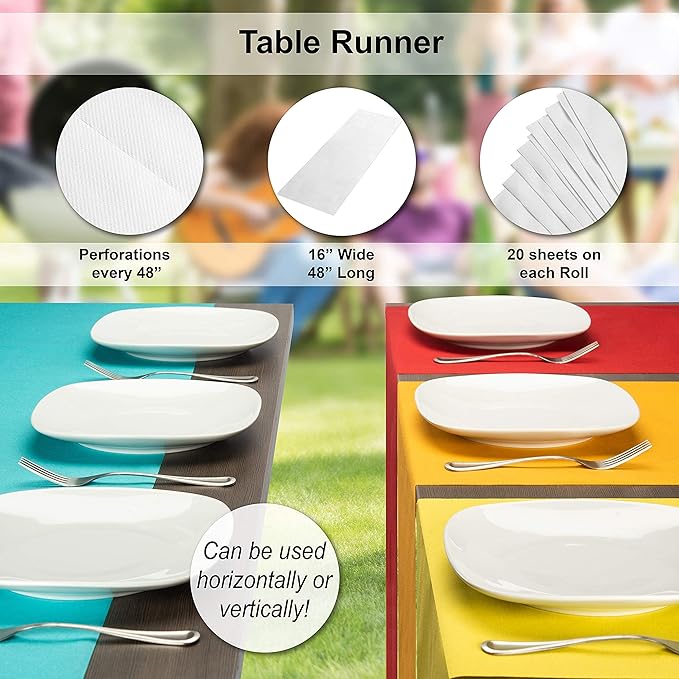 American Homestead Paper Table Runner Roll - 78 ft. Disposable Linen-Like Table Cover Roll - 20 Perforated Table Runners (16" x 48") for Parties, Weddings, and Events - Navy Blue