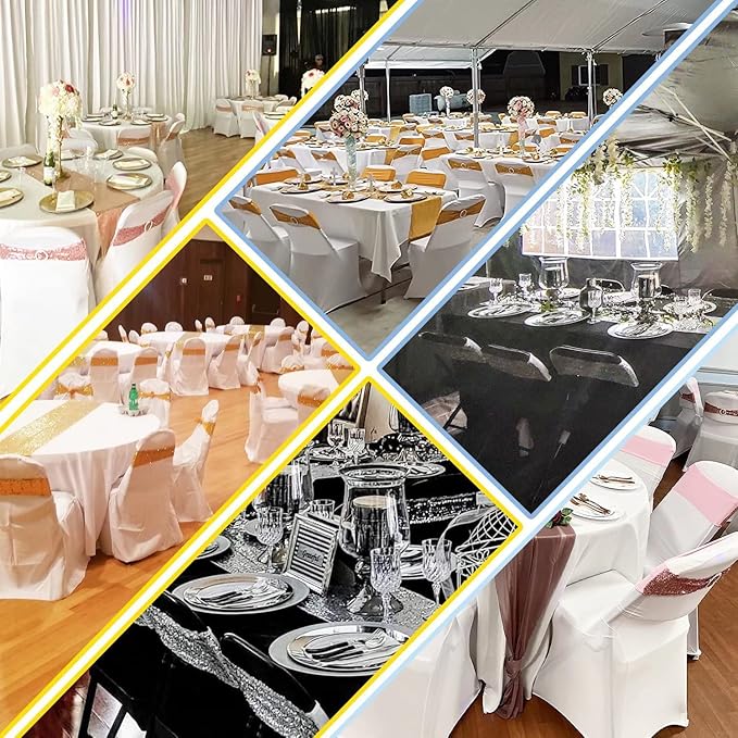 Chair Sashes Sequin Stretch Chair Bands Dark Green Spandex Polyester Bows for Party Hotel Wedding Banquets Decoration - 6 Pcs Hunter Emerald Green