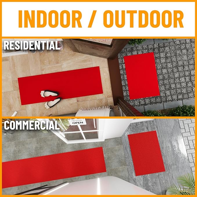 Ottomanson 3'11" x 8' Hallway Runner with Scraper Pile Extra Durable Non-Slip Rug Mat for Indoor & Outdoor Use - Ideal for Kitchen, Entryway, Patio & Garage - High-Traffic Carpet, Red