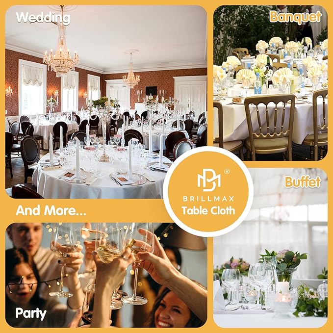 BRILLMAX 10 Pack White Round Tablecloths 90 Inch - Circle Bulk Linen Polyester Fabric Washable Table Cloth Cover for Wedding Reception Banquet Birthday Party Buffet Restaurant