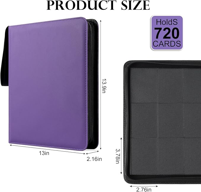 GEAoffice 12 Pocket Card Binder Holds 720 Cards - Sturdy PU Cover Trading Card Collection Holder Folders Album for YuGiOh, MTG, TCG, Games&Sports, Ringless, Non-PVC, Purple