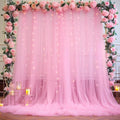 Pink Backdrop Curtains with Lights String for Baby Shower Girl Parties Sheer Tulle Backdrop Curtain Panels for Birthday Party Bridal Shower Photo Shoot Background Decorations 10×10ft (2 Panels 5×10ft)