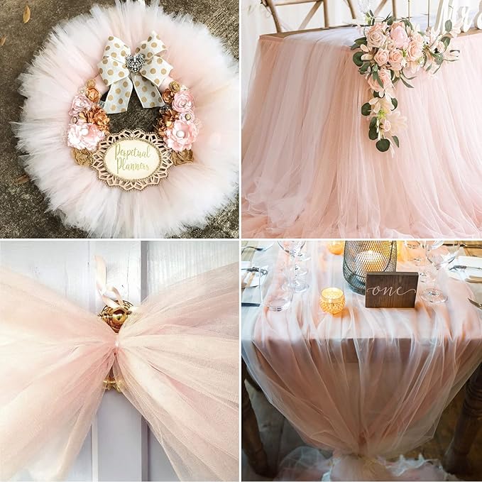 Blush Tulle Fabric Rolls 54 Inch by 40 Yards Tulle Bolt Spool for Wedding Decorations DIY Tutu Baby Shower Table Skirt Ceiling Decor Birthday Party Craft Supplies