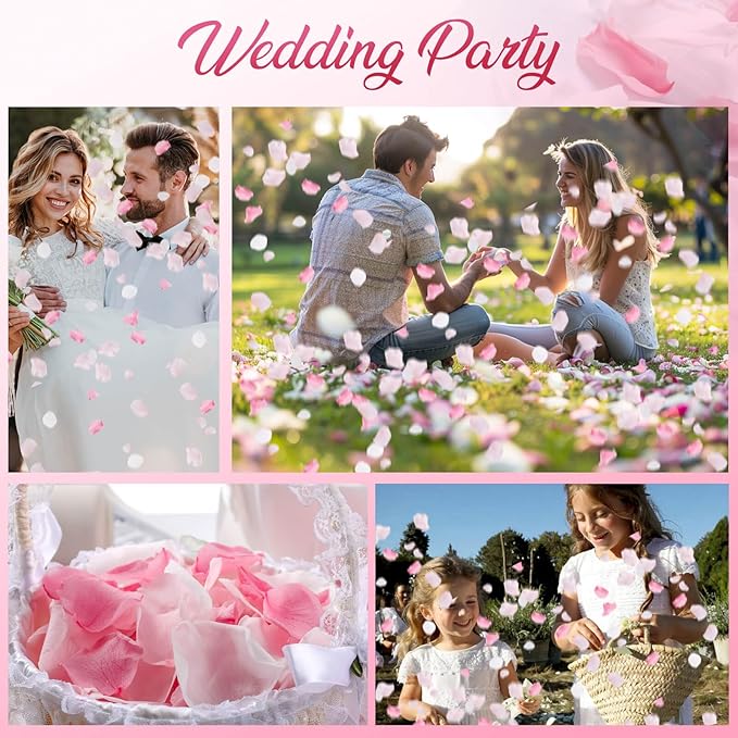 180 PCS Real Pink White Rose Flower Petals Confetti for Wedding to Throw, 1.75oz Freeze Dried Rose Petal for Proposal Centerpieces Romantic Night Decor