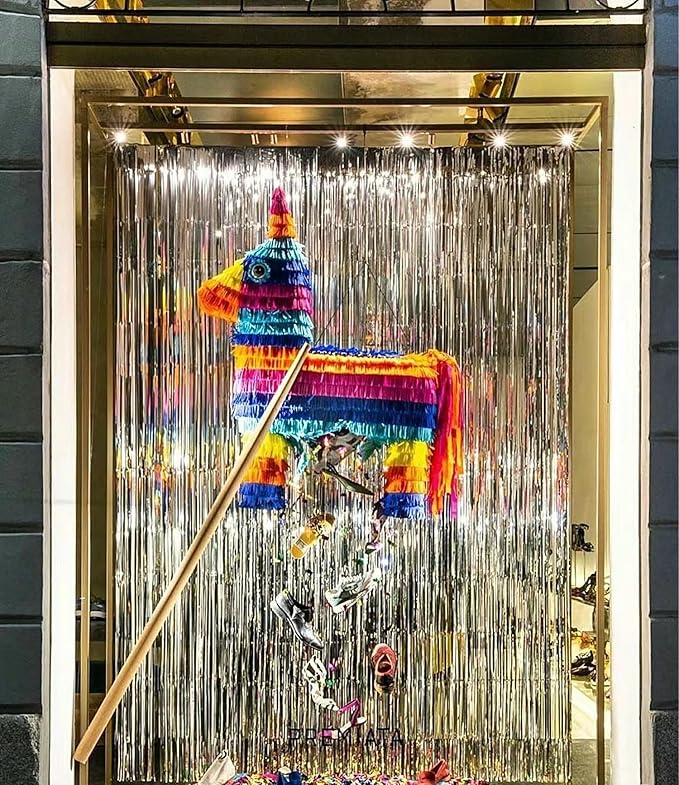 GOER 3.2 ft x 8.2 ft Metallic Tinsel Foil Fringe Curtains Party Photo Backdrop Party Streamers for Birthday,Graduation,New Year Eve Decorations Wedding Decor (Silver,3 pcs)