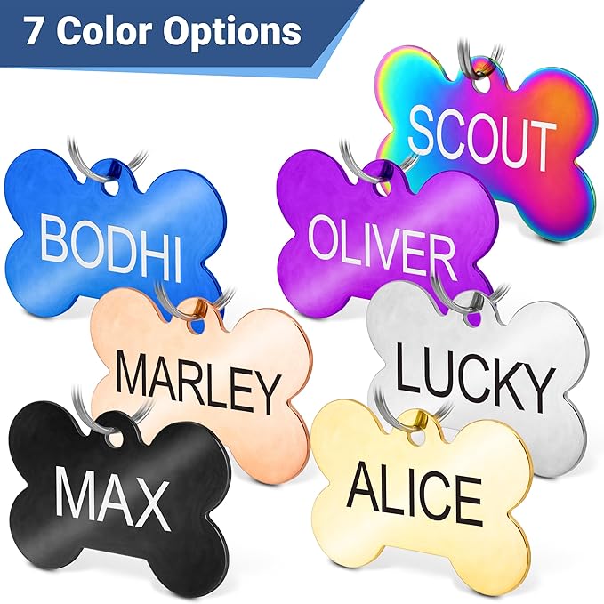 GoTags Stainless Steel Pet ID Tags, Personalized Dog Tags and Cat Tags, up to 8 Lines of Custom Text, Engraved on Both Sides, in Bone, Round, Heart, Bowtie and More (Heart, Regular (Pack of 1))