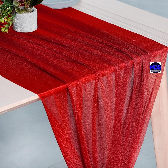 MDS Halloween Chiffon Table Runner - 15 Pack, 29 x 170 Inches, 14ft Each - Sheer Spooky Table Runners for Haunted House Parties, Trick-or-Treat Tables, Witchy Décor, Wedding & Events - Red