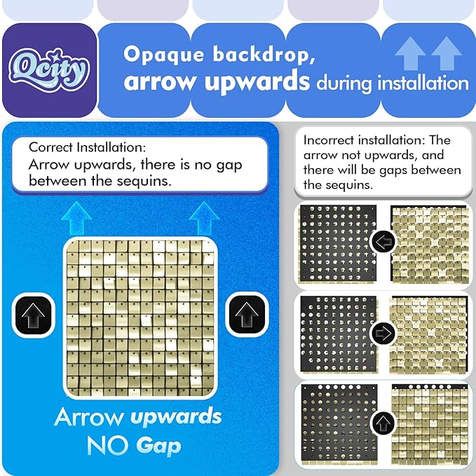 Qcity Blue Shimmer Wall Backdrop 36PCS, Black Back Not See-Through Design, Square Sequin Glitter Backdrop Panel, Perfect for Outdoor Events, Birthdays, Wedding and Party Decoration