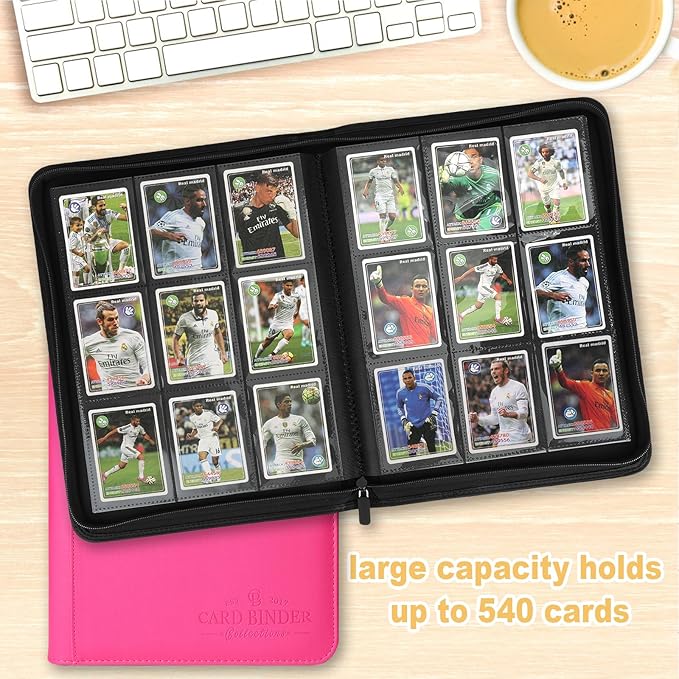 9 Pocket Card Binder, Premium Zip Trading Card Binder, 540 Double Sided Pocket PU Collection Binder, Collector Album, Card Folder for MTG, TCG, Sports Cards