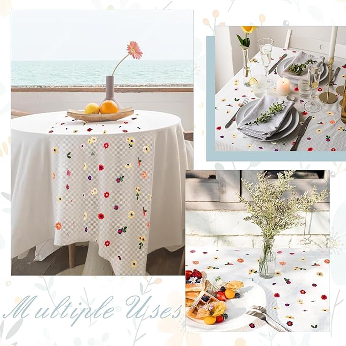 6PCS Lvory Floral Table Runner 10 FT, Embroidery Daisy Table Runners Seasonal Sheer Tulle Table Runner for Thanksgiving Wedding Birthday Baby Shower Party ﻿