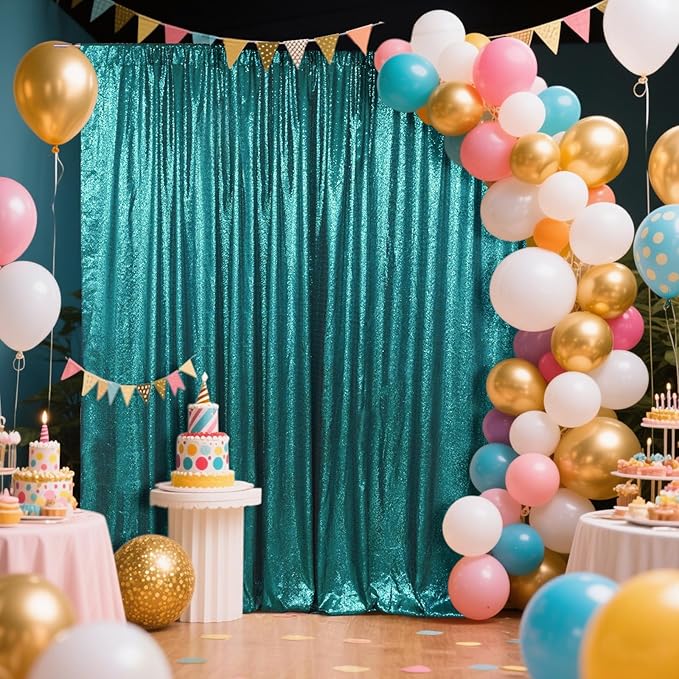 SquarePie Sequin Backdrop Curtain Not See Through Thick Glitter Background for Party 6FT x 6FT Teal