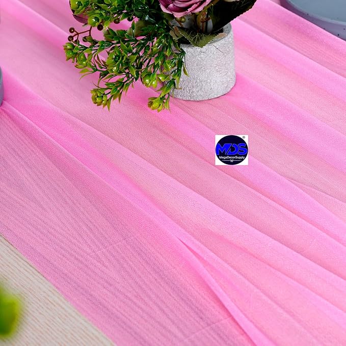 MDS 20 Pack 10ft Chiffon Table Runner 29 x 120 Inches Sheer Wedding Runner Romantic Rustic Table Runner for Wedding Decorations, Birthday Parties, Bridal Shower Party Arch Decor - Bubblegum Pink