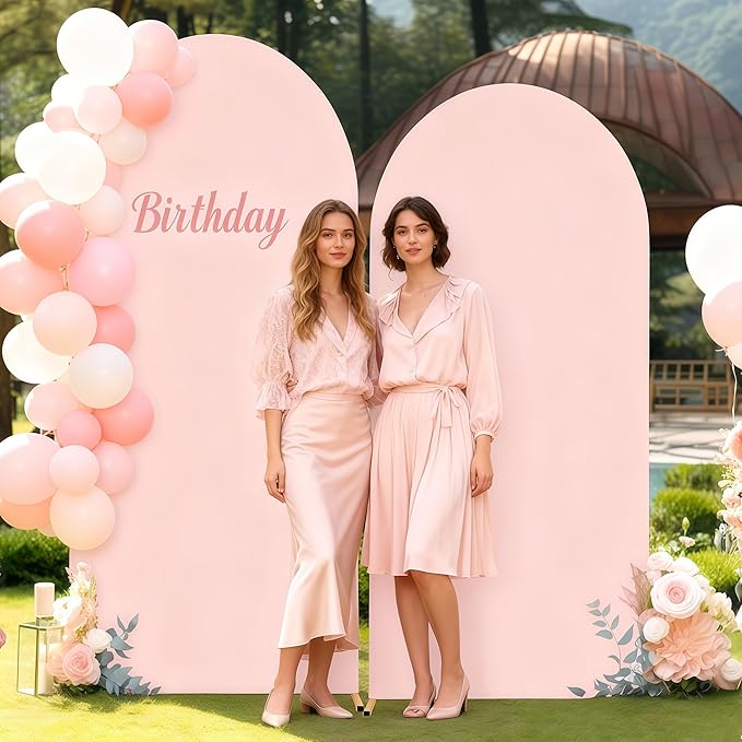 7.2FT Dusty Rose Arch Cover - Polyester Fitted Wedding Arch Stand Covers Round Top Chiara Arch Backdrop Cover for Birthday Party Banquet Photo Background Decoration