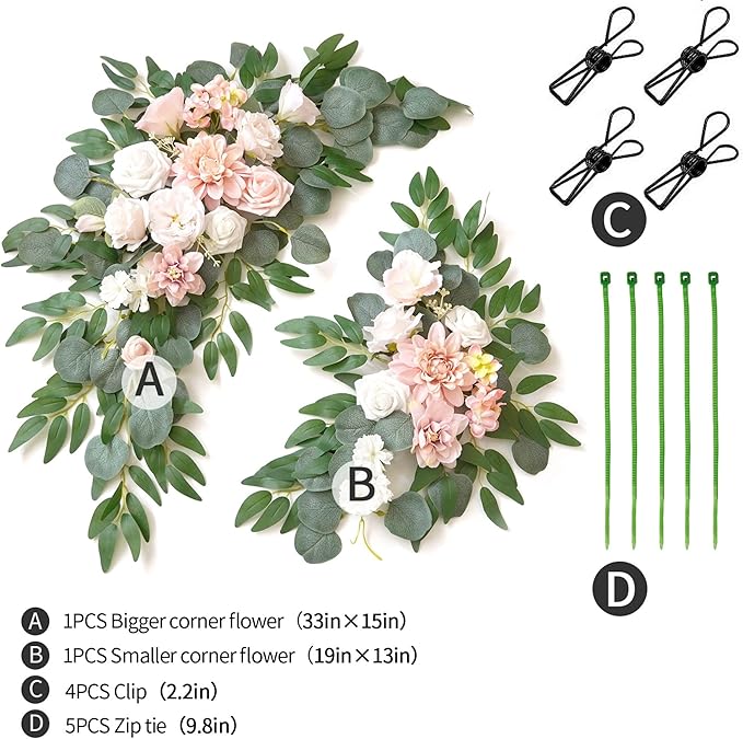 Wedding Sign Faux Flower Swag (Pack of 2) for Ceremony Party Reception Entrance Floral Decor Wall Easel Stand for Wedding Poster Welcome Sign (Pink)