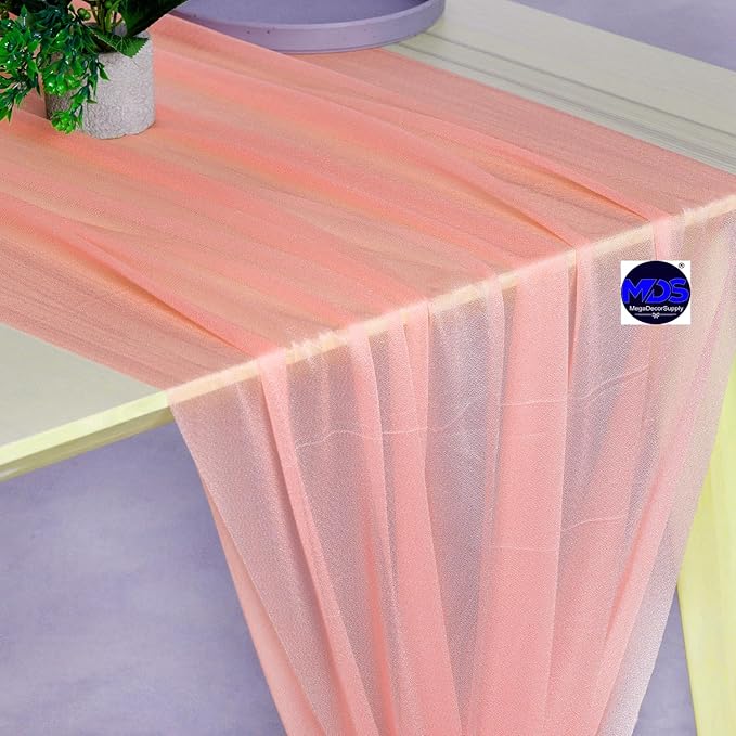 MDS 15 Pack 10ft Chiffon Table Runner 29 x 120 Inches Sheer Wedding Runner Romantic Rustic Table Runner for Wedding Decorations, Birthday Parties, Bridal Shower Party Arch Decor - Peach