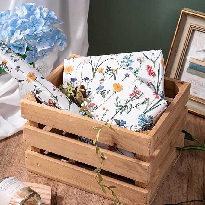 WRAPAHOLIC Floral Wrapping Paper Roll - Mini Roll - 17 Inch x 9.8 Feet - Wildflower Wrapping Paper Perfect for Girls Women Birthday, Wedding, Bridal Shower
