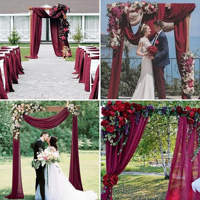 6 Panels Burgundy Wedding Arch Drapery 28" x20Ft Wedding Arch Draping Fabric Chiffon Fabric Drape Sheer Backdrop Curtain for Weddings Party Swag Ceremony Birthday Arbor Drapery Reception Ceiling Décor