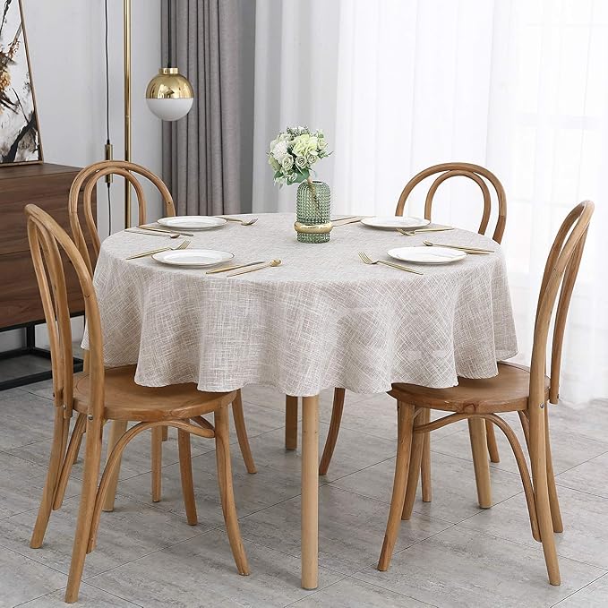 maxmill Flaxy Faux Linen Tablecloth with 2-Tone Slubby Texture Wrinkle Resistant Anti-Shrink Soft Table Cloth for Kitchen Dining Restaurant Tabletop for Event Holiday Dinner Round 70 Inch Linen