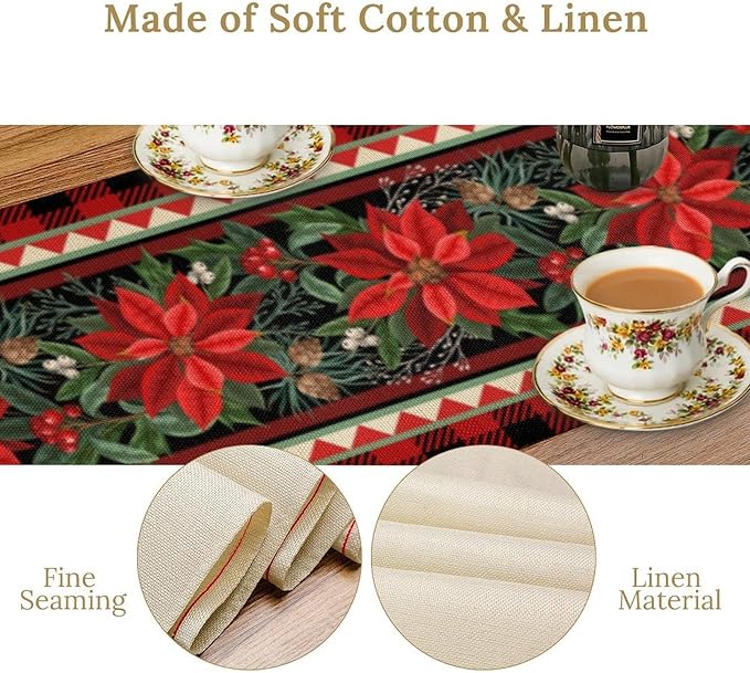 Christmas Table Runner,Seasonal Winter Xmas Holiday Plaid Table Cloth Kitchen Dining Table Decoration for Home Party Decor 13x120 Inch