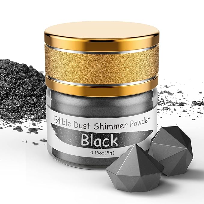 Jelife Black Edible Luster Dust - 5 Grams Food Grade Cake Dust Shimmer Powdered, Edible Metallic Powder Food Coloring for Cake Decorating, Chocolates, Fondant, Drinks, Painting & More, Vegan