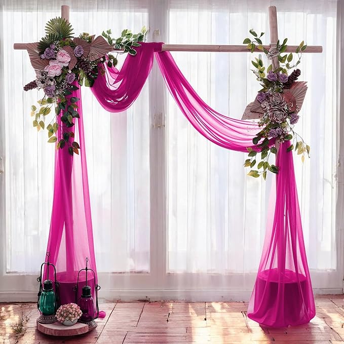 MDS Halloween Chiffon Draping Fabric - 1 Panel, 30" Wide x 20ft Long - Sheer Spooky Arbor & Canopy Drapery for Haunted House Backdrops, Party Ceilings, DIY Costumes & Themed Events - Magenta