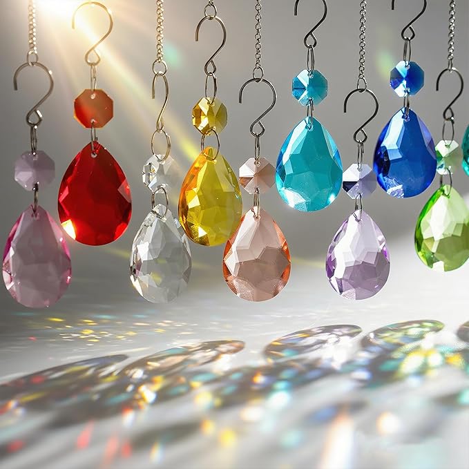 H&D HYALINE & DORA 3Inch Crystal Suncatcher Bauhinia Prisms Pendants 10Pcs Chandelier Crystals Replacement Hanging Sun Catcher Beads for DIY Arts Crafts Decor (Water Red)
