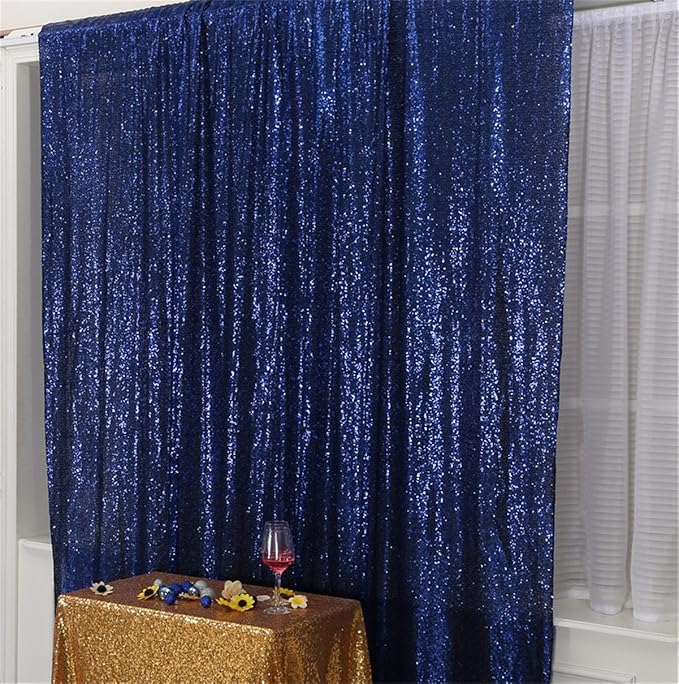 Eternal Beauty Navy Blue Sequin Backdrop, 10x10 Ft Glitter Background Curtains for Shimmer Photography Party Wedding Birthday Independence Day Back Drop Decor