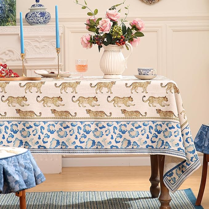 patdrea Designer Linen Rectangular Table Cloth,Vintage Leopard Animal Soft Breathable Tablecloth,Fall Dacorative Cover for Kitchen Dining,Christmas,Parties,Holiday,Thanksgiving,55"x87"-from