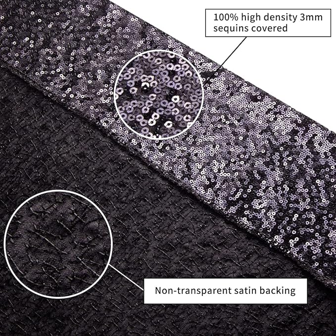 Poise3EHome Black Sequin Backdrop (6Ft x 6Ft),Thick Satin Black Sequin Photo Backdrop Curtain,Sparkly Opaque Photography Curtain Sequence Xmas Thanksgiving Backdrop for Wedding Party Decor