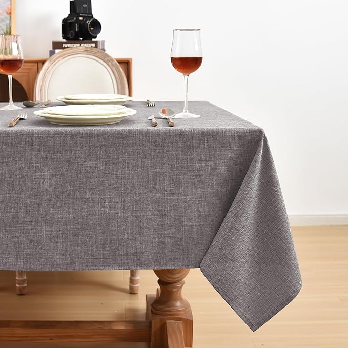 Fitable Faux Linen Tablecloths Rectangle 60 x 120 Inch - 2 Pack Neutral Table Clothes for 8 Foot Tables, Stone Flax Look Kitchen Table Covers for Farmhouse, Dining, Party, Banquet, Buffet