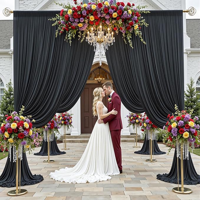 30x12ft Wrinkle Free Black Backdrop Curtain for Wedding Parties, 6 Panels 5×12 ft Long Soft Silky Polyester Fabric Backdrop Drapes Black Photo Back Drop Curtains for Party Photography Background Cloth