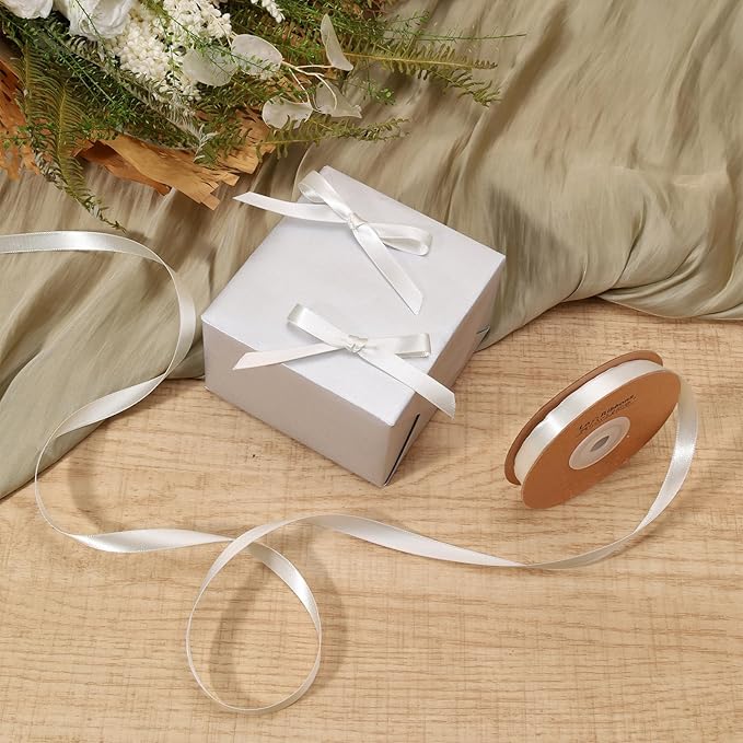 LaRibbons White Ribbon 3/8 Inch 25 Yards Luxury Double Faced White Silk Ribbon for Flower Bouquet Crafts Gift Wrapping Wedding Party Decoration