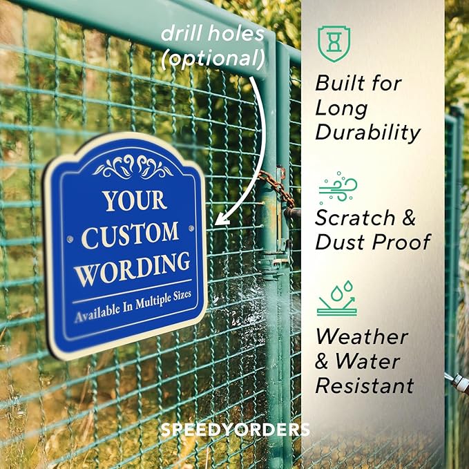 Custom Decorative Outdoor Metal Sign - Personalized Aluminum Driveway Sign, Waterproof, Made in USA - Design 1 Blue Steel 8x8 In
