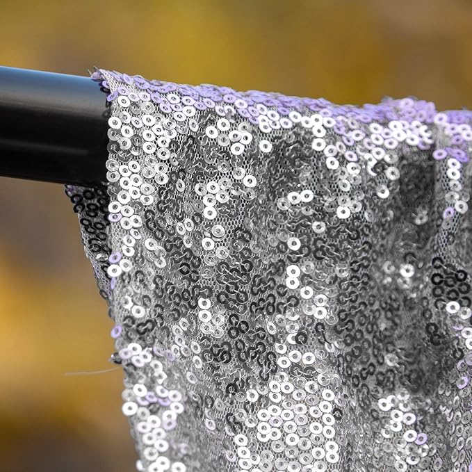 JYFLZQ Silver Sequin Backdrop Curtains 6ft x 8ft 1 Panel Glitter Photo Booth Backdrops Sparkly Photography Background Drapes for Parties Wedding Bridal Showers