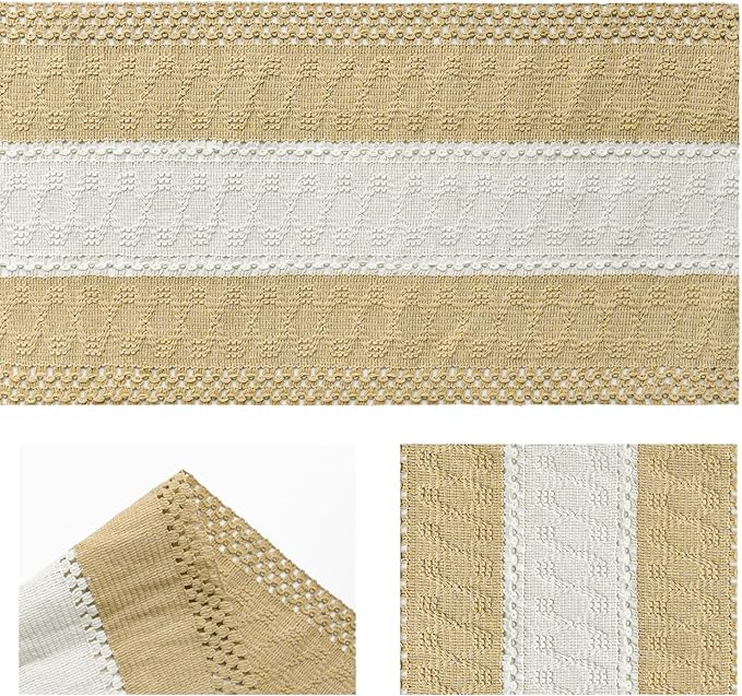 Artoid Mode Burlap Brown Farmhouse Rustic Table Runner, Seasonal Hollow Kitchen Dining Table Decoration for Home Party Decor 12x72 Inch