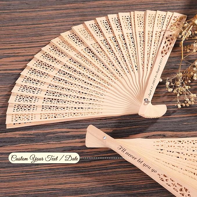 50Pcs Personalized Folding Hand Fans Custom Engraved Summer Wedding Fans,Personalized Wooden Fan Party Favor Bridal Shower Gifts for Guests