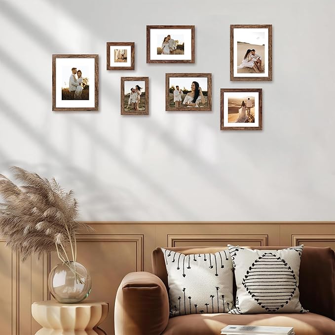 8.5x11 Picture Frame Set of 4, High Definition Real Glass Rustic Frame, Wood Photo Frames 8.5 by 11 Diploma Document for Wall Hanging and Tabletop Display