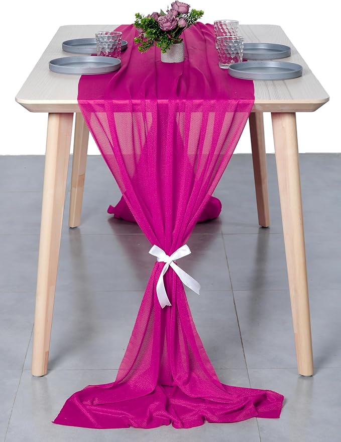 MDS Halloween Chiffon Table Runner - 12 Pack, 29 x 170 Inches, 14ft Each - Sheer Spooky Table Runners for Haunted House Parties, Trick-or-Treat Tables, Witchy Décor, Wedding & Events - Magenta