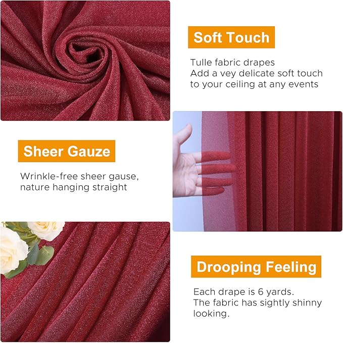Wedding Arch Draping Fabric 1 Panel 28.7" x 20FT Burgundy Sheer Chiffon Backdrop Drapes for Wedding Ceremony Birthday Party Bridal Shower Outdoor Decoration