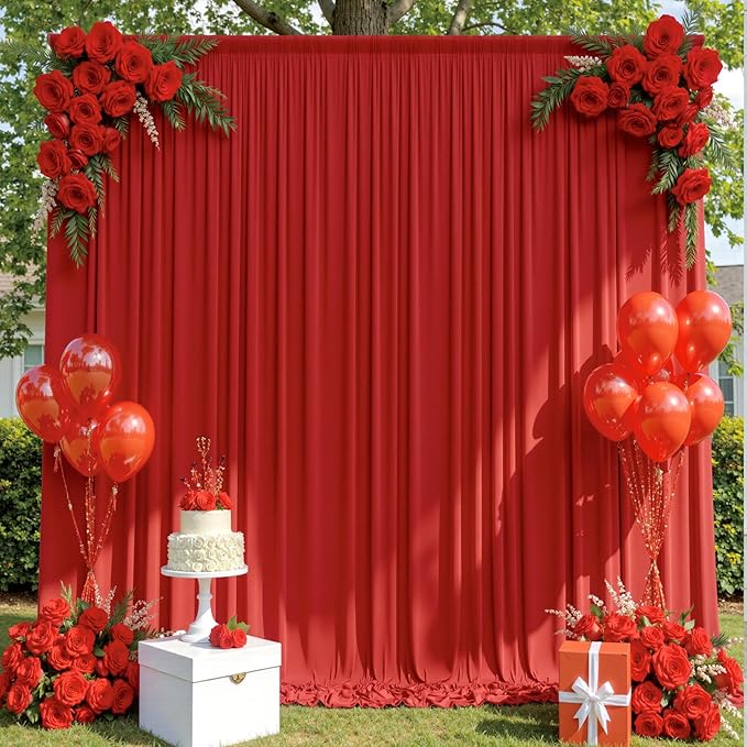 30ftx10ft Red Backdrop Curtains for Parties, Wrinkle Free 6 Panels 5x10ft Silky Photo Backdrop Drapes Back Drop Cloth for Wedding Birthday Photography Baby Shower Background Decor
