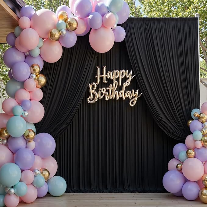 60×14ft Wrinkle Free Black Backdrop Curtain for Parties Wedding,12 Panels 5×14ft Height Soft Silky Polyester Photo Backdrop Drapes for Birthday Graduation Photography Stage Event Background Cloth