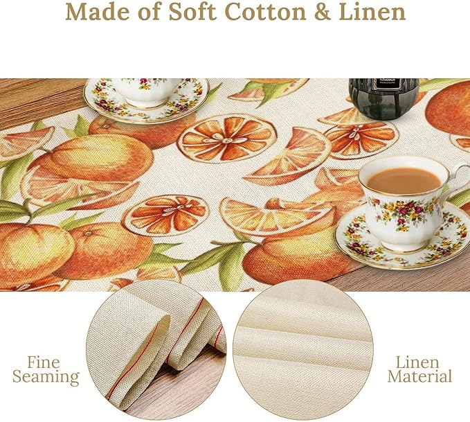 Spring Summer Orange Citrus Table Runner Sweet Fruit Botanical Print Little Cutie Dinner Runner for Farmhouse Baby Shower Party Holiday Home Kitchen Dining Table Decor 13x90