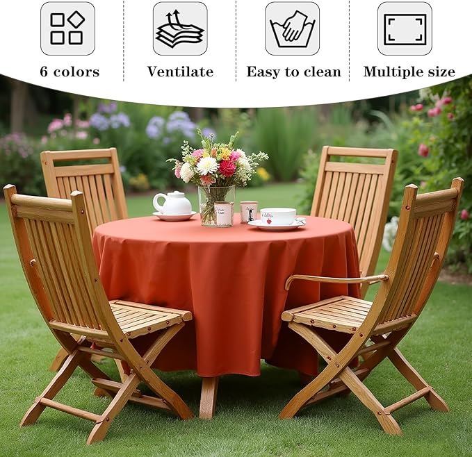 Fitable 6 Pack Rust Round Tablecloths - 108 Inches in Diameter - Stain Resistant and Washable Fall Table Clothes, Polyester Fabric Table Covers for Wedding, Party, Banquet, Formal Events