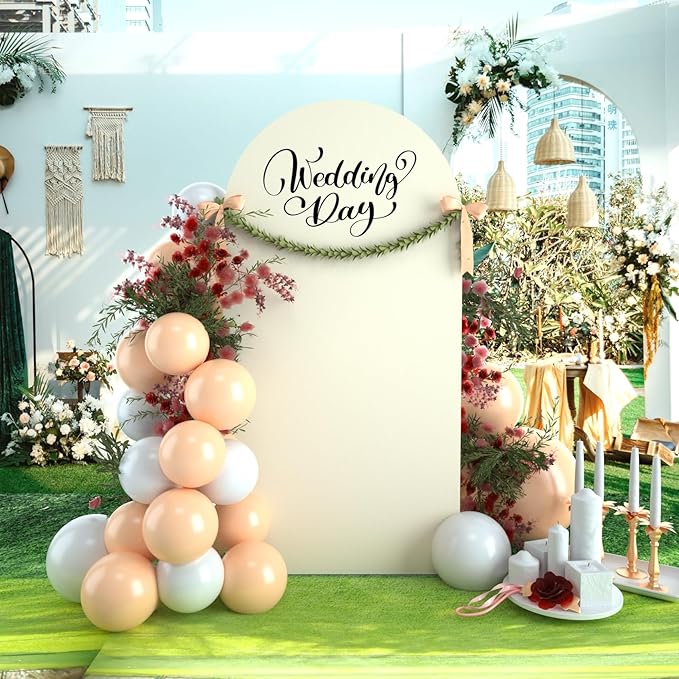 bricia Wedding Arch Backdrop Stand Cover, 7.2FT Double Sided Stretchy Arch Cover Fitted Wedding Birthday Party Banquet Decoration (Beige 86.4''Lx48''W)