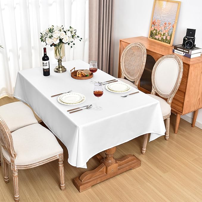 Fitable Linen Textured Tablecloths 2 Pack, Faux Burlap Rectangle Table Clothes for 6 Foot Tables, Rustic Table Covers for Buffet, Banquet, Kitchen Dining, Party, Farmhouse (White, 54 x 108 Inch)