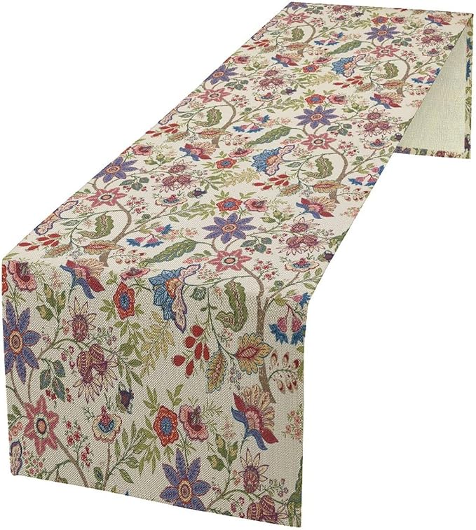 Spring Floral Table Runner, Boho Floral Pattern Natural Plant Table Decoration for Home Kitchen Restaurant Holiday Party,13in（33cm） W * 72in（184cm） L